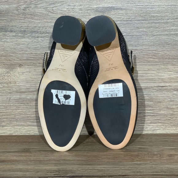 Valentina Rangoni Sansone Leather Block Heel Mule Grafite Black and Gold Size- 7 - Picture 9 of 9